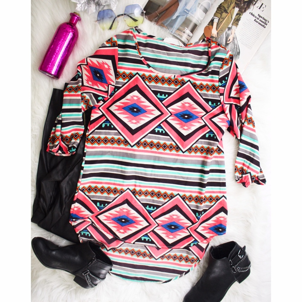 Peach Love Cream Aztec High Low Tunic
